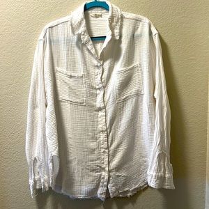 La Miel White Raw Hem Cotton Button Down Size M
